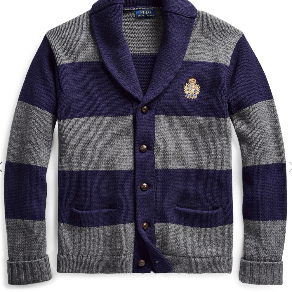 Polo Ralph Lauren Crown Crest Navy and Gray Striped Cardigan